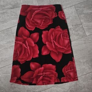Moa Moa Vintage Black And Red Rose Print Midi Skirt - Size Large
